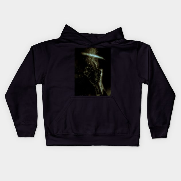 Digital collage and special processing. Person looking on his hand. Bizarre, dark. Colorful. Brown and dirt. Kids Hoodie by 234TeeUser234